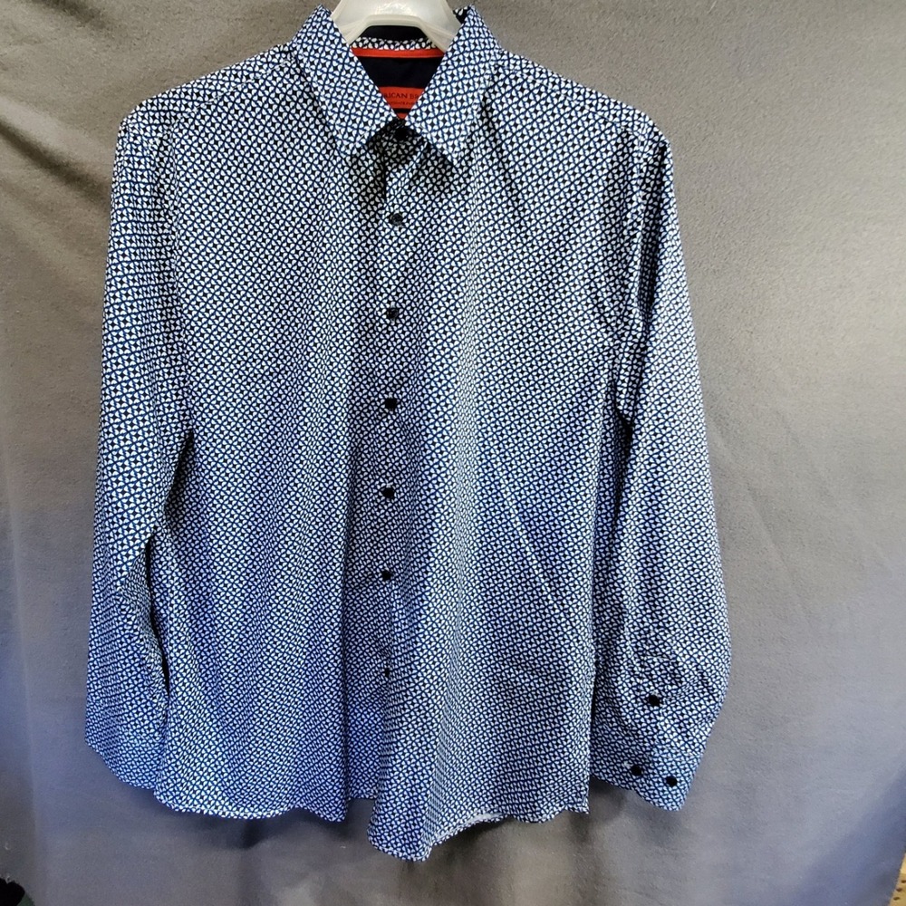 American Breed Smart Shirt Mens XL Blue Geometric Micro Print Modal Button Down